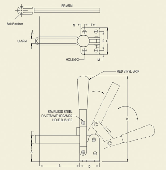 Hold Down Toggle Clamp - Vertical Handle - Flanged Base : VHDT