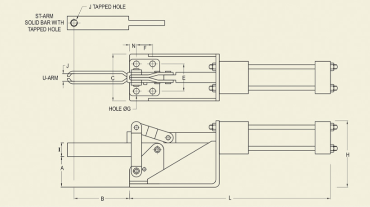 Hold Action Toggle Clamp - Pneumatic Operation : POHD