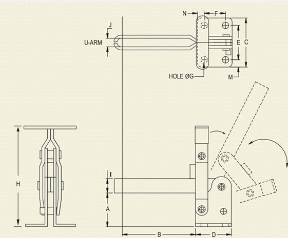 Hold  Down Toggle Clamp - T Handle - Flanged Base : VHDT