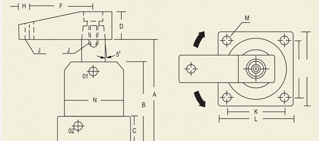 PSF Series : Pneumatic Lower Flange Version Swing Clamp - Double Acting, 4-7 kg/cm2 Inlet Air Pressure