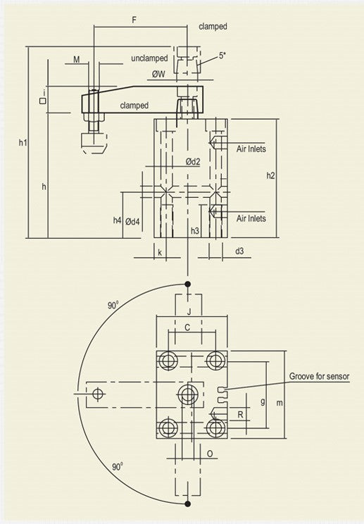 PSB Series : Pneumatic, Swing Clamp, Block Version - Double Acting, 4-7 Kg/cm2 zinlet Air Pressure