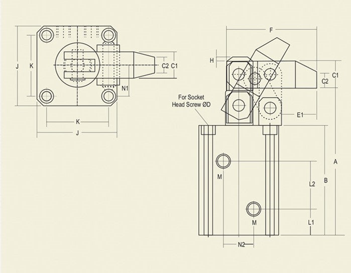 HLC Series : Double Acting, 5-50Kg/cm2 Inlet Oil Pressure Hydraulic Lever Clamp