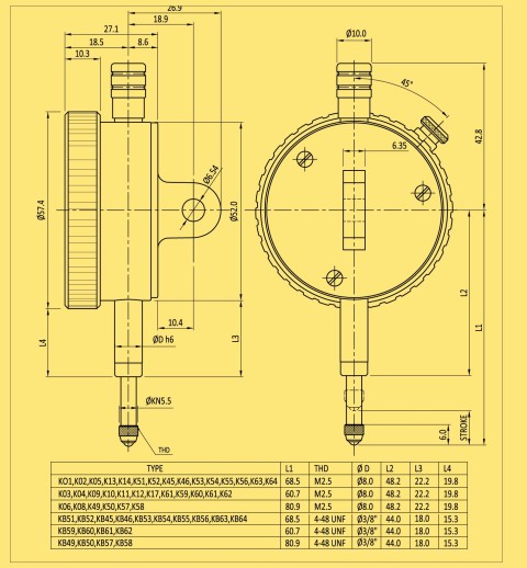 Baker Dial Indicator 0.002-5MM : K12