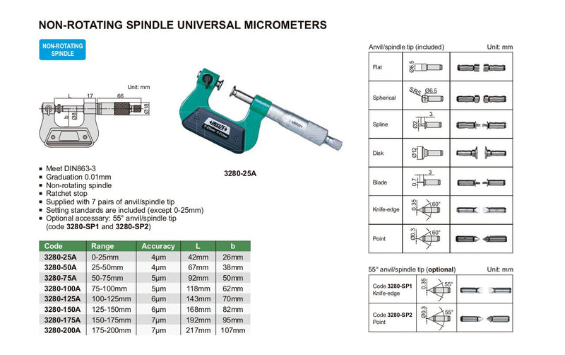 Non- Rotating Spindle Universal Micrometers - 3280