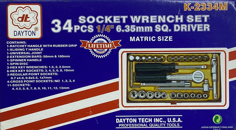 Dayton 34 Pcs Socket Wrench Set (Sq. Drive 1/4")