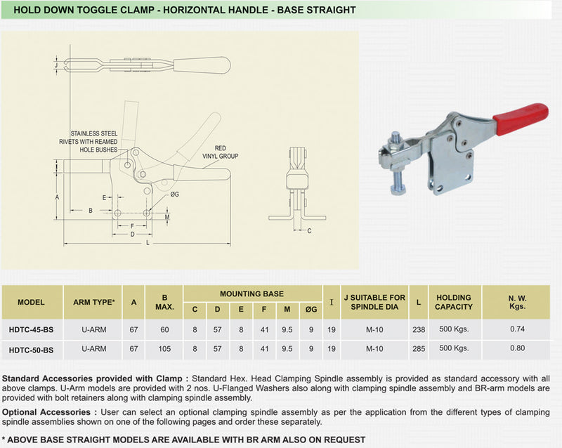 Hold Down Toggle Clamp - Horizontal Handle -  Base Straight : HDTC