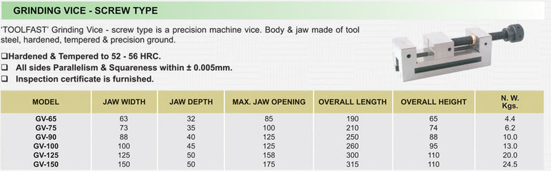 Grinding Vice - Screw Type : GV