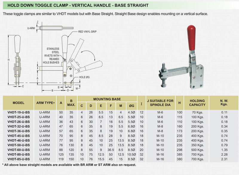 Hold Down Toggle Clamp - Vertical Handle - Base Straight : VHDT