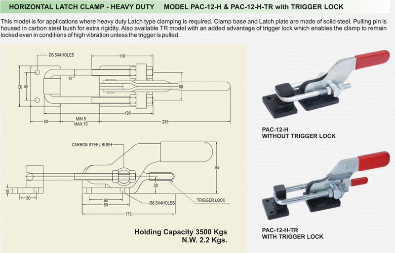 Horizontal Latch Clamp - Heavy Duty with Trigger Lock : PAC