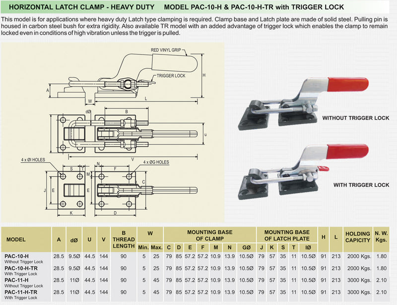 Horizontal Latch Clamp - Heavy Duty - with Trigger Lock : PAC