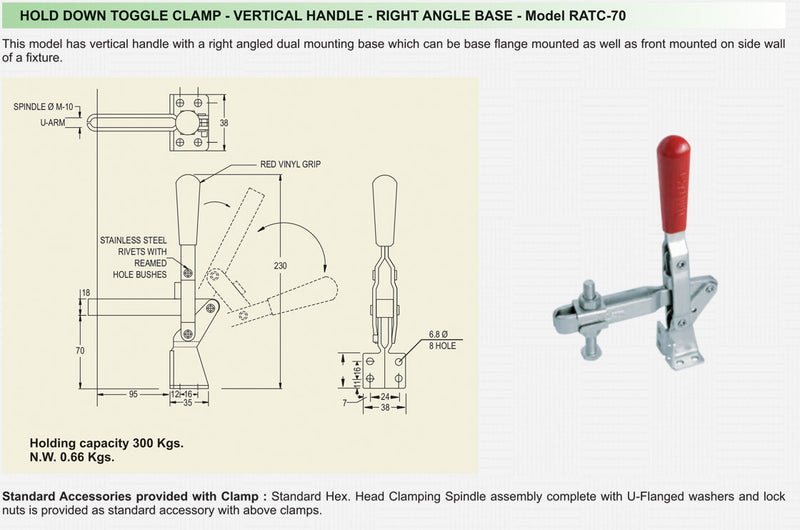 Hold Down Toggle Clamp - Vertical Handle - Right Angle Base : RATC