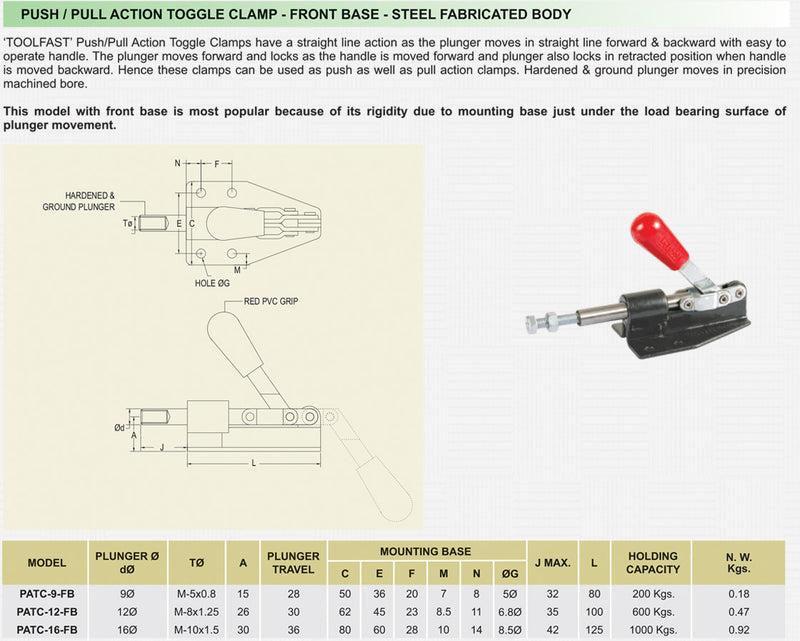 Push / Pull Action Toggle Clamp - Front Base : PATC