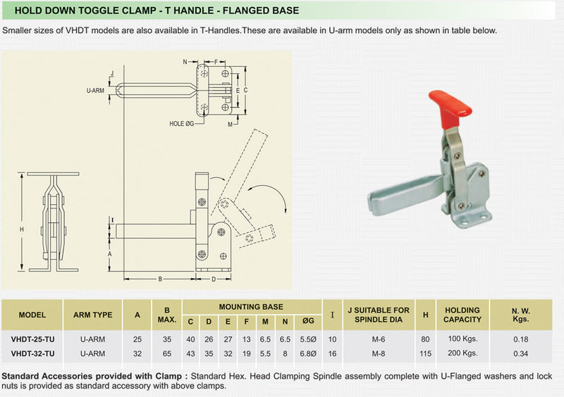 Hold  Down Toggle Clamp - T Handle - Flanged Base : VHDT